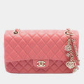 Chanel Pink Medium Classic Lambskin Valentines Heart Charms Single Flap