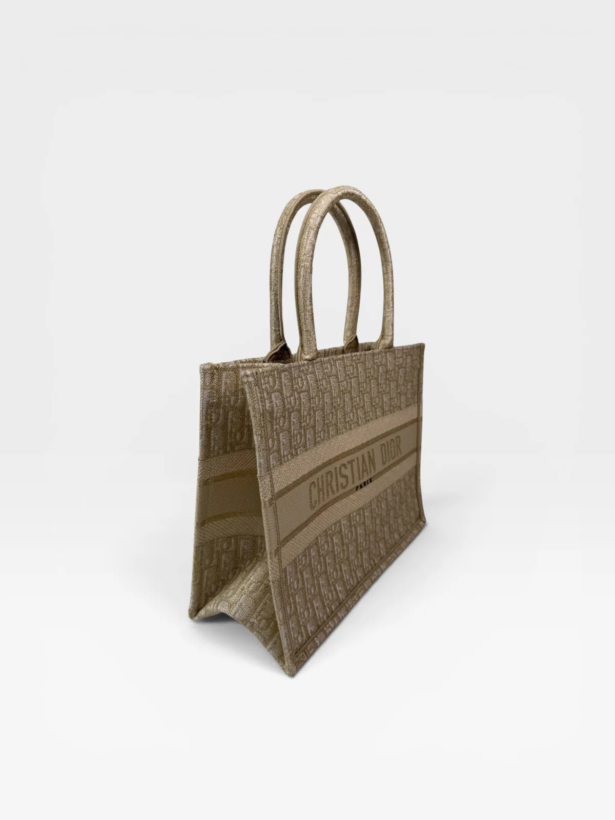 CHRISTIAN DIOR MEDIUM BOOK TOTE IN LATTE & GOLD TONE DIORESQUE