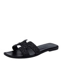 Hermes Black Crystal Embellished Suede Oran Sandals Size 39.5