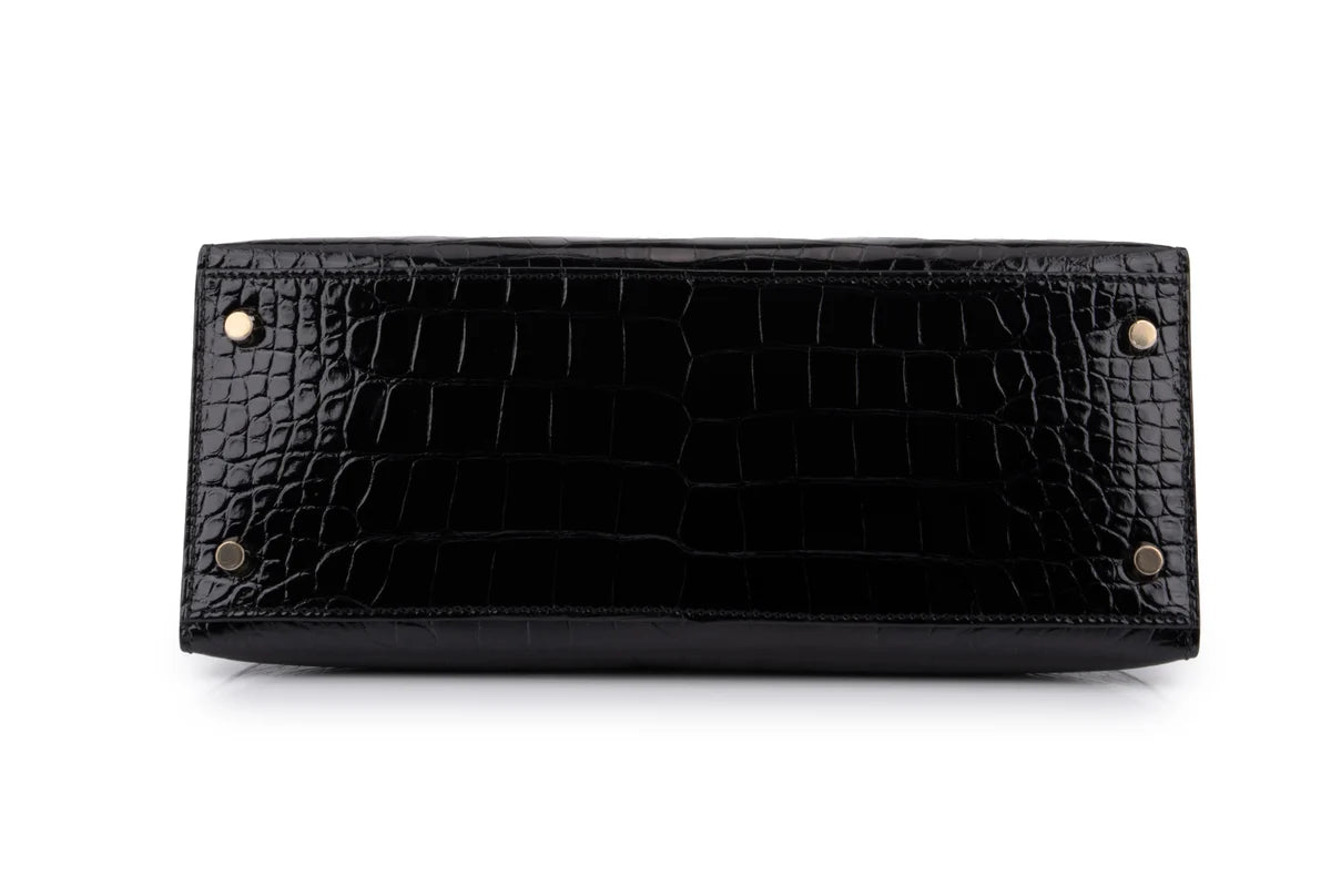 Hermès Kelly 28 Shiny Alligator Mississippiensis Noir GHW