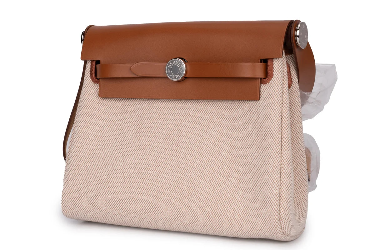 Hermès Herbag Mini Ecru Toile Fauve Naturel PHW