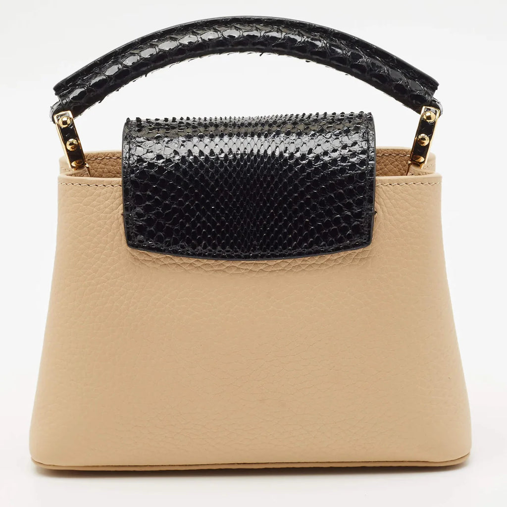 Louis Vuitton Capucines Mini Beige/Black Leather and Python Top Handle Bag
