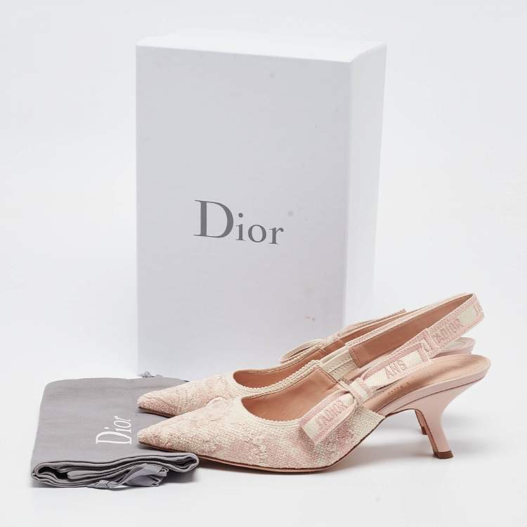 Dior Light Pink Embroidered Canvas J'Adior Slingback Pumps Size 40.5