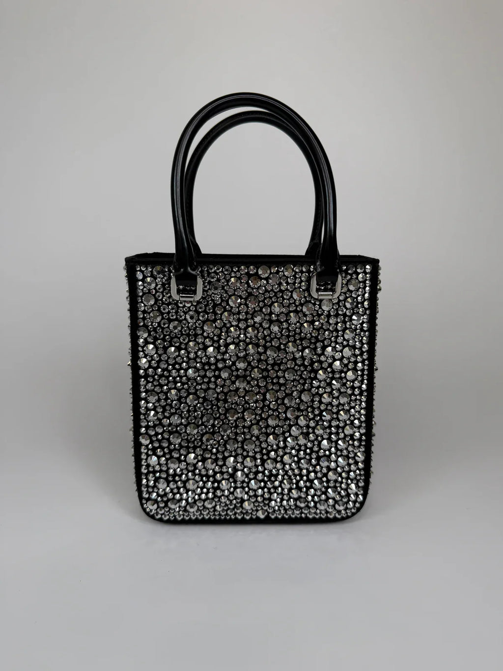 PRADA METAL PANIER SMALL BLACK SATIN CRYSTAL TOTE