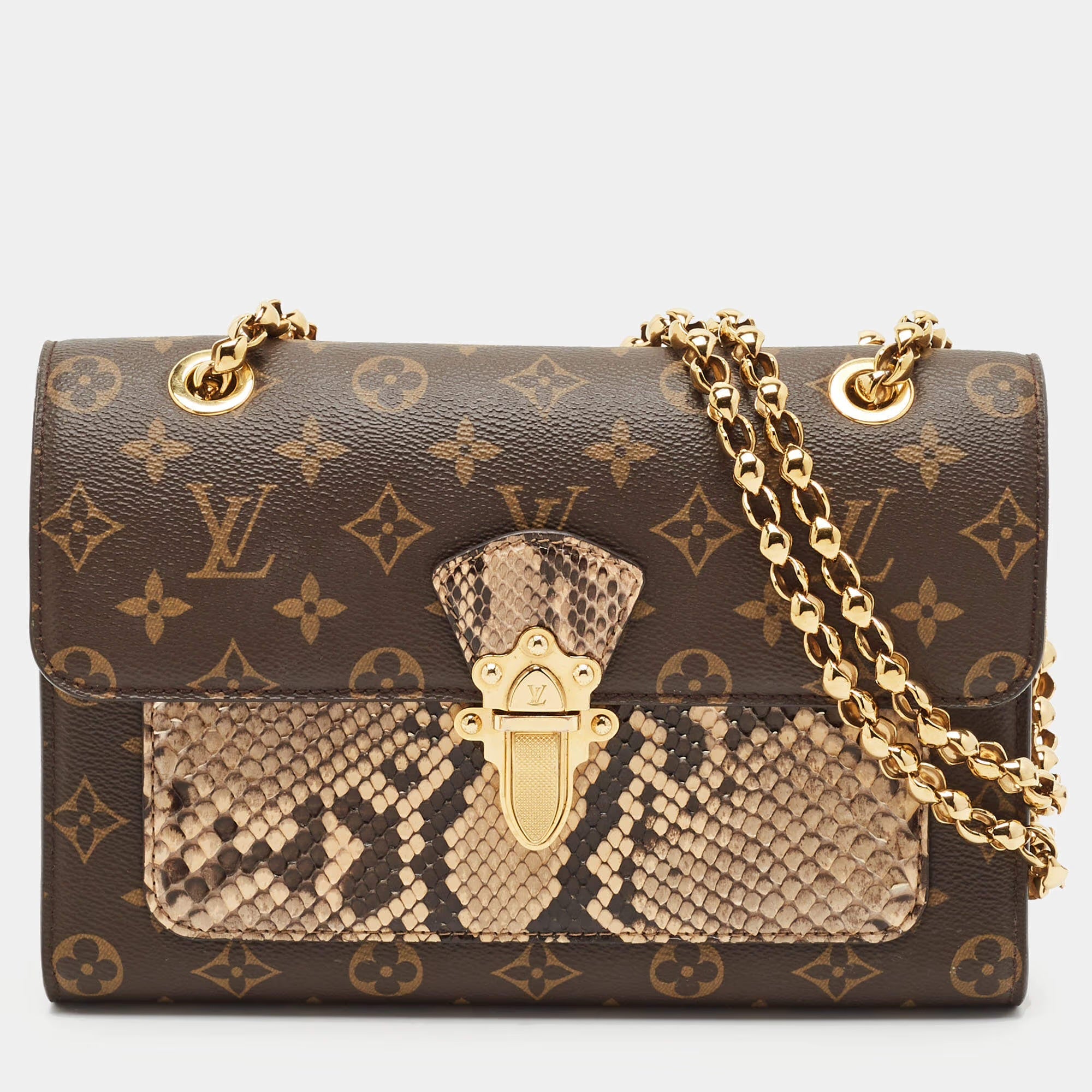 Louis Vuitton Victoire Brown Python and Monogram Canvas Shoulder Bag
