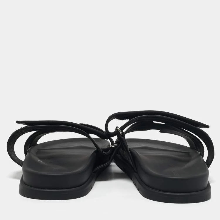 Hermes Black/White Leather and Canvas H Maxi Chypre Flat Sandals Size 45.5