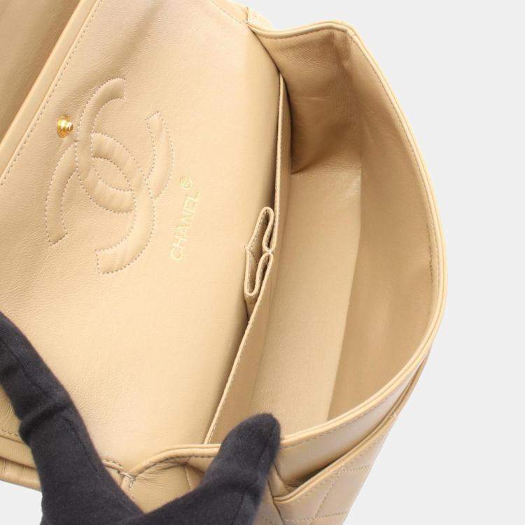 Chanel Classic Medium Beige Lambskin Leather Shoulder Bag