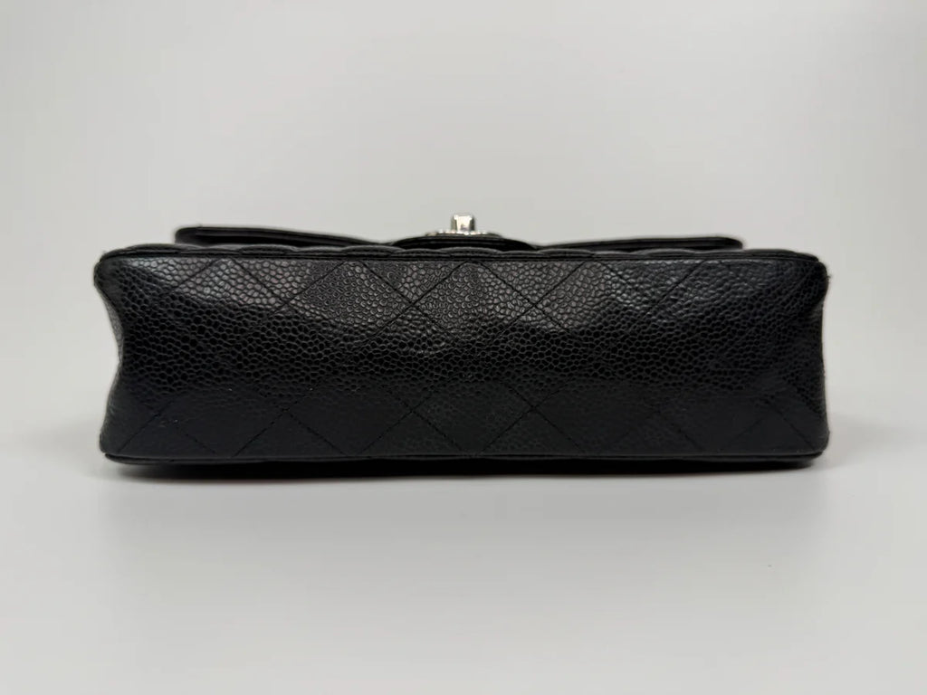 CHANEL SMALL CLASSIC DOUBLE FLAP IN BLACK CAVIAR LEATHER WITH SILVER HARDWARE