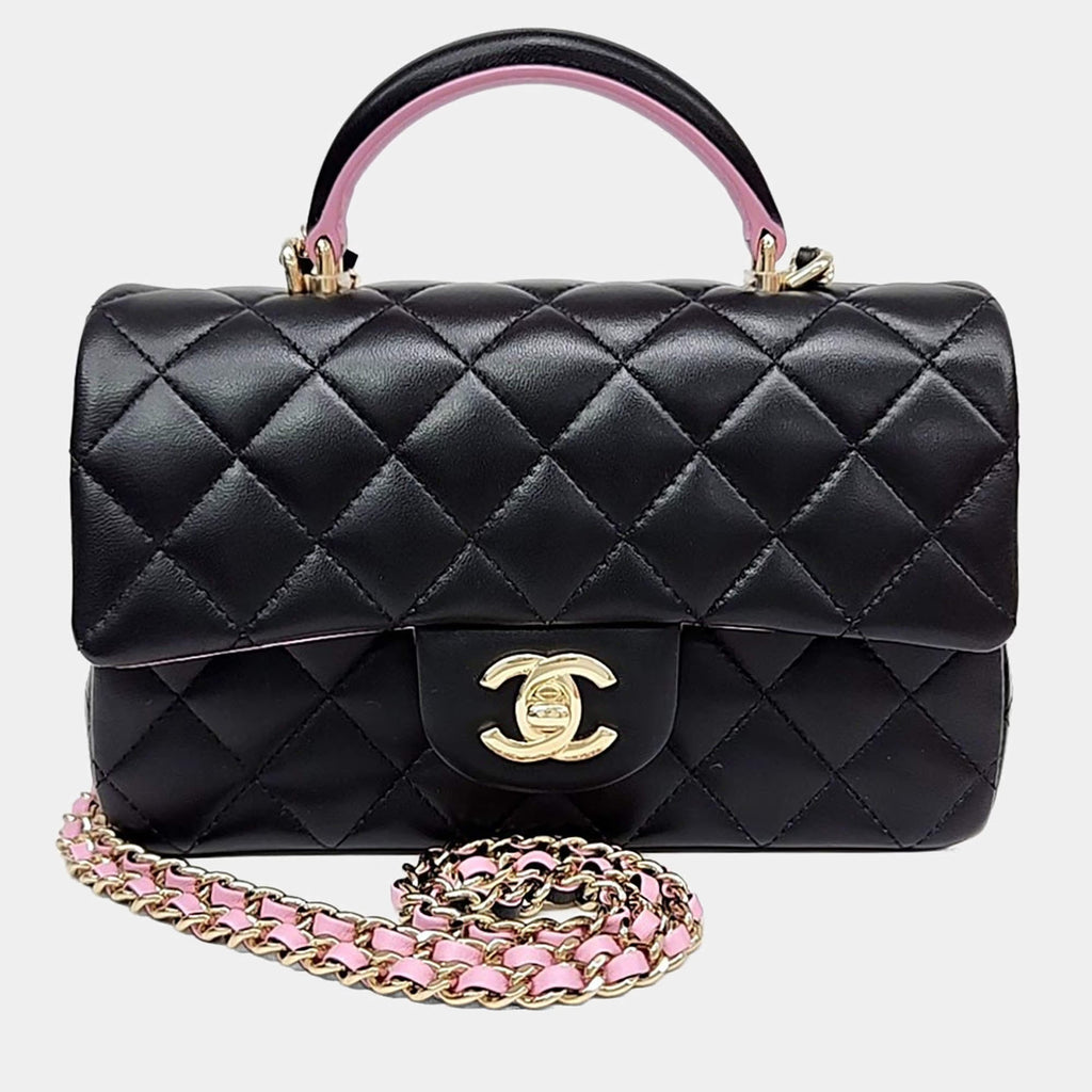 Chanel Black/Pink Leather Top Handle New Mini Crossbody Bag
