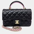 Chanel Black/Pink Leather Top Handle New Mini Crossbody Bag