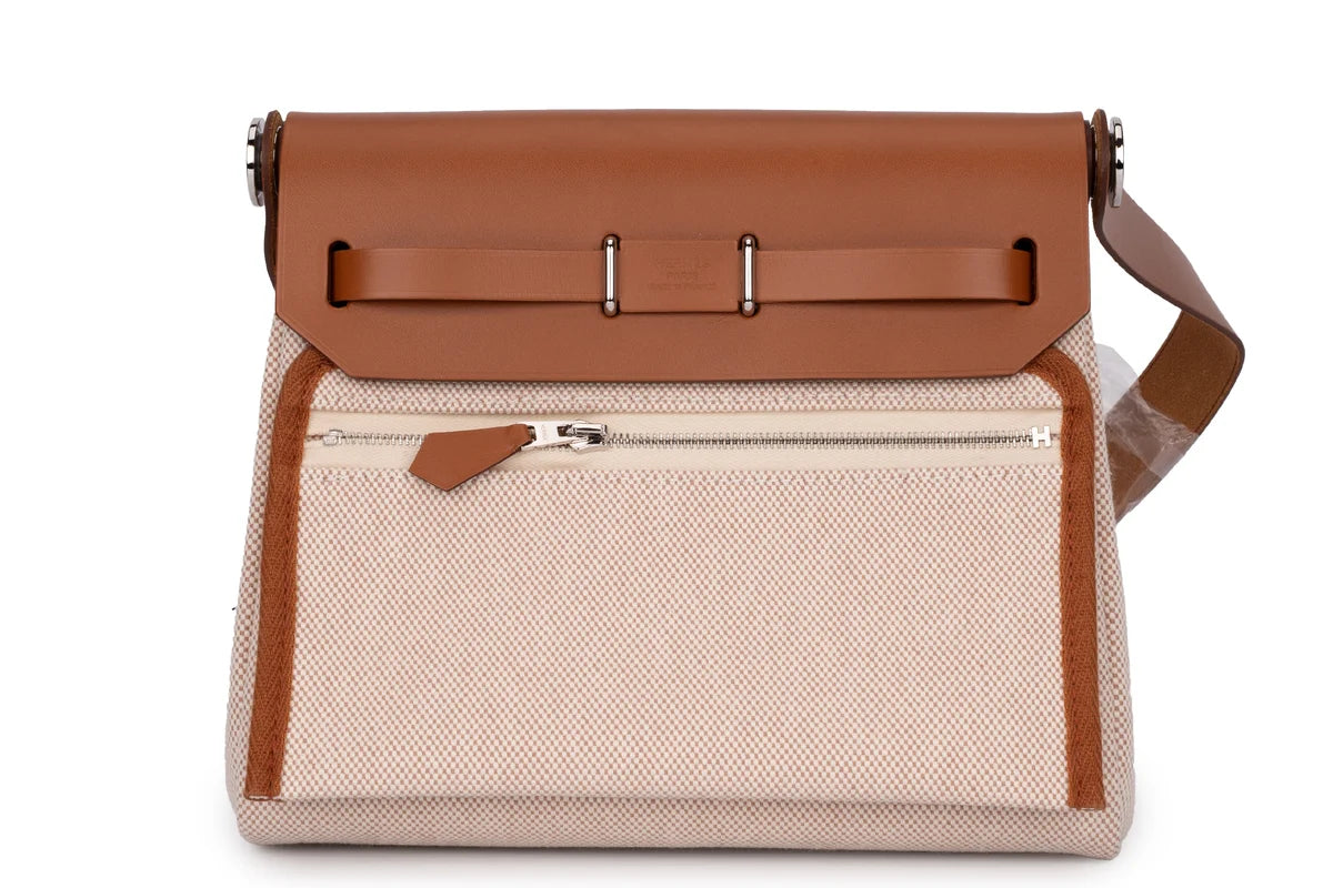 Hermès Herbag Mini Ecru Toile Fauve Naturel PHW