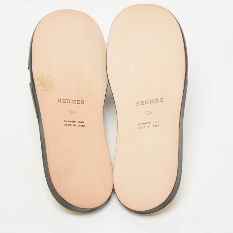 Hermès Olive Green Leather Izmir Slide Sandals Size 42.5