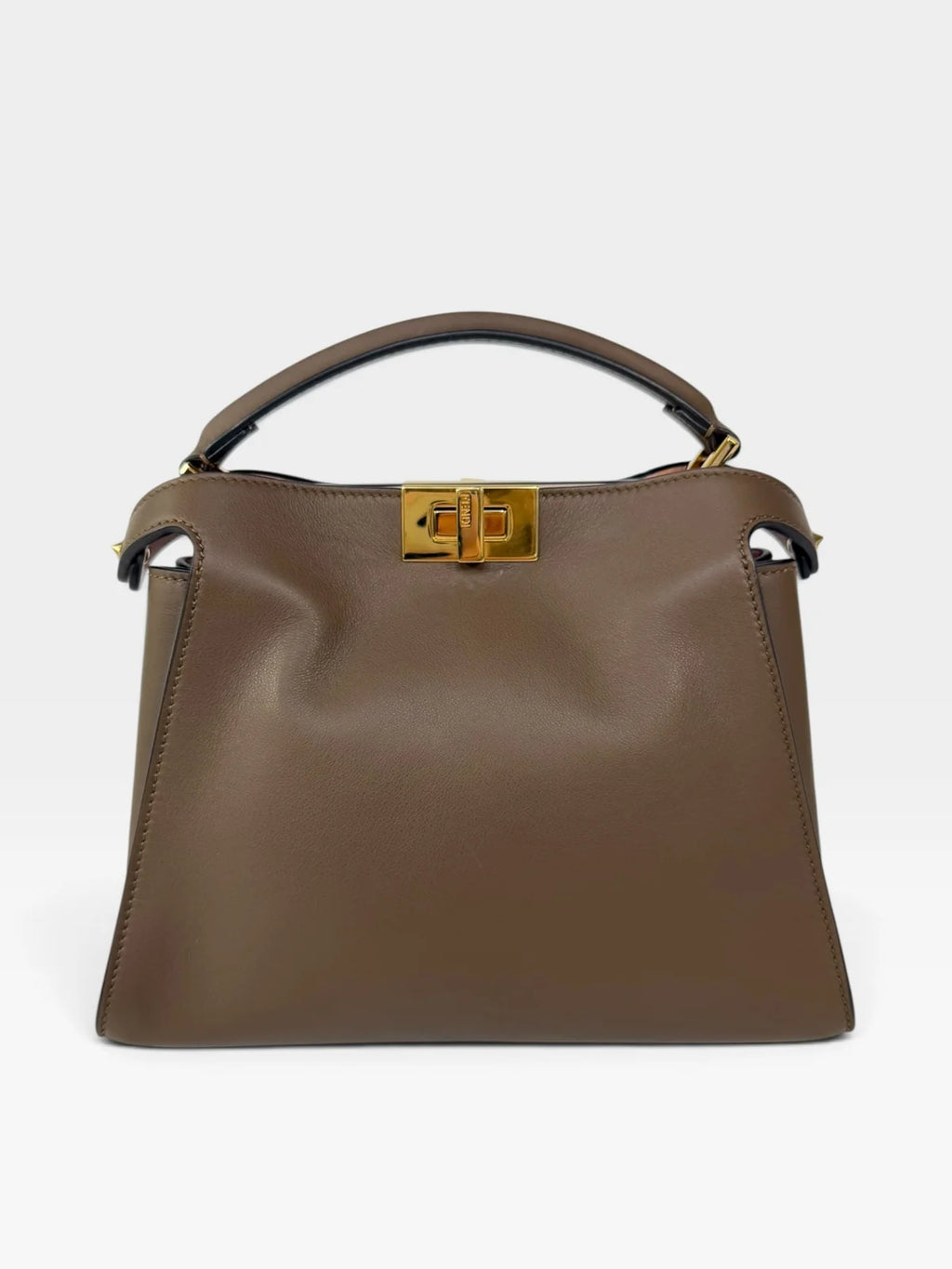 FENDI SMALL PEEKABOO ISEEU BAG IN BROWN CALFSKIN WITH GOLD HARDWARE