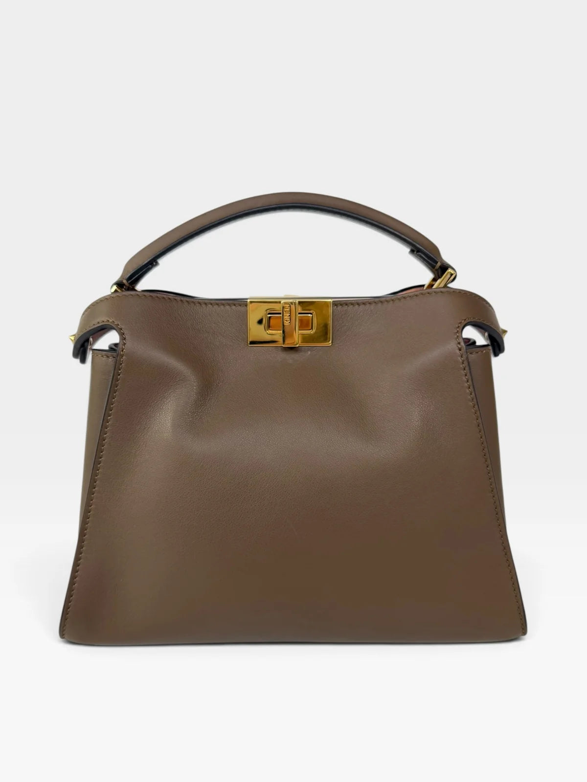 FENDI SMALL PEEKABOO ISEEU BAG IN BROWN CALFSKIN WITH GOLD HARDWARE