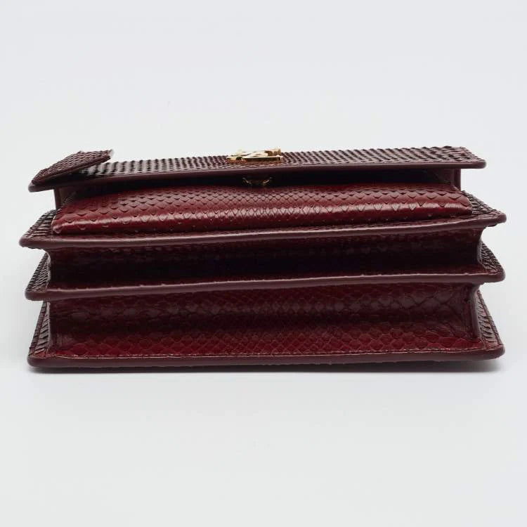 Saint Laurent Sunset Medium Burgundy Python Shoulder Bag