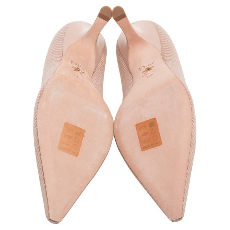 Dior Beige/White Canvas J'Adior Pointed Toe Pumps Size 39.5