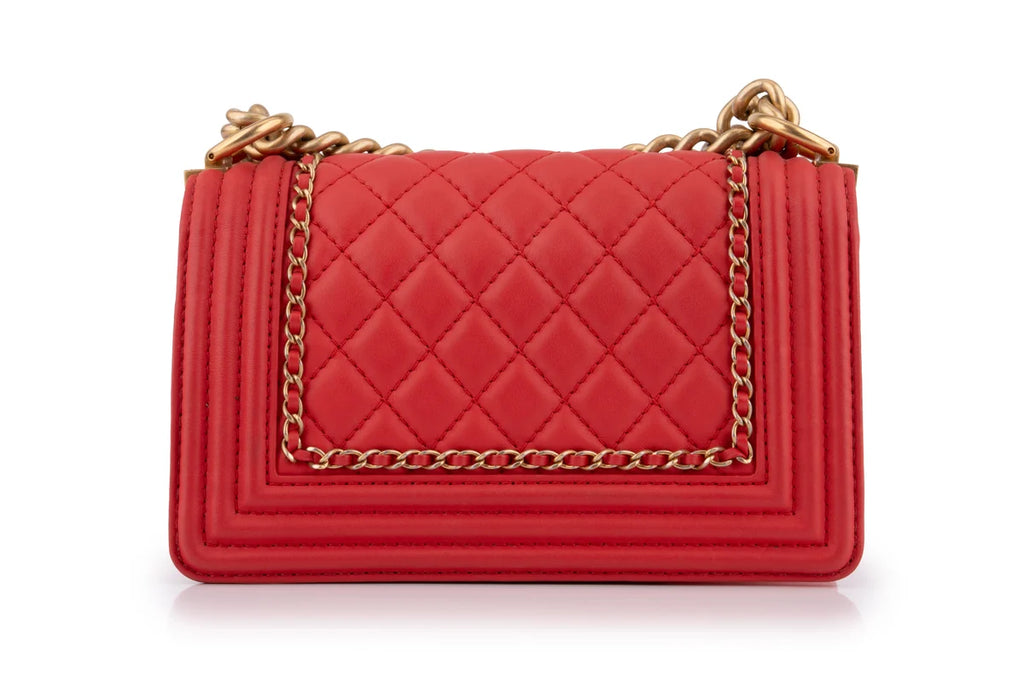 Chanel Quilted Chain Around Small Boy Lamskin Watermelon Red GHW
