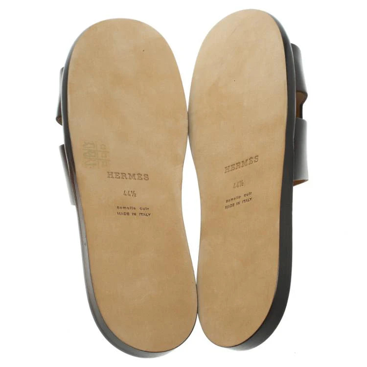 Hermes Dark Brown Leather Izmir Sandals Size 44.5