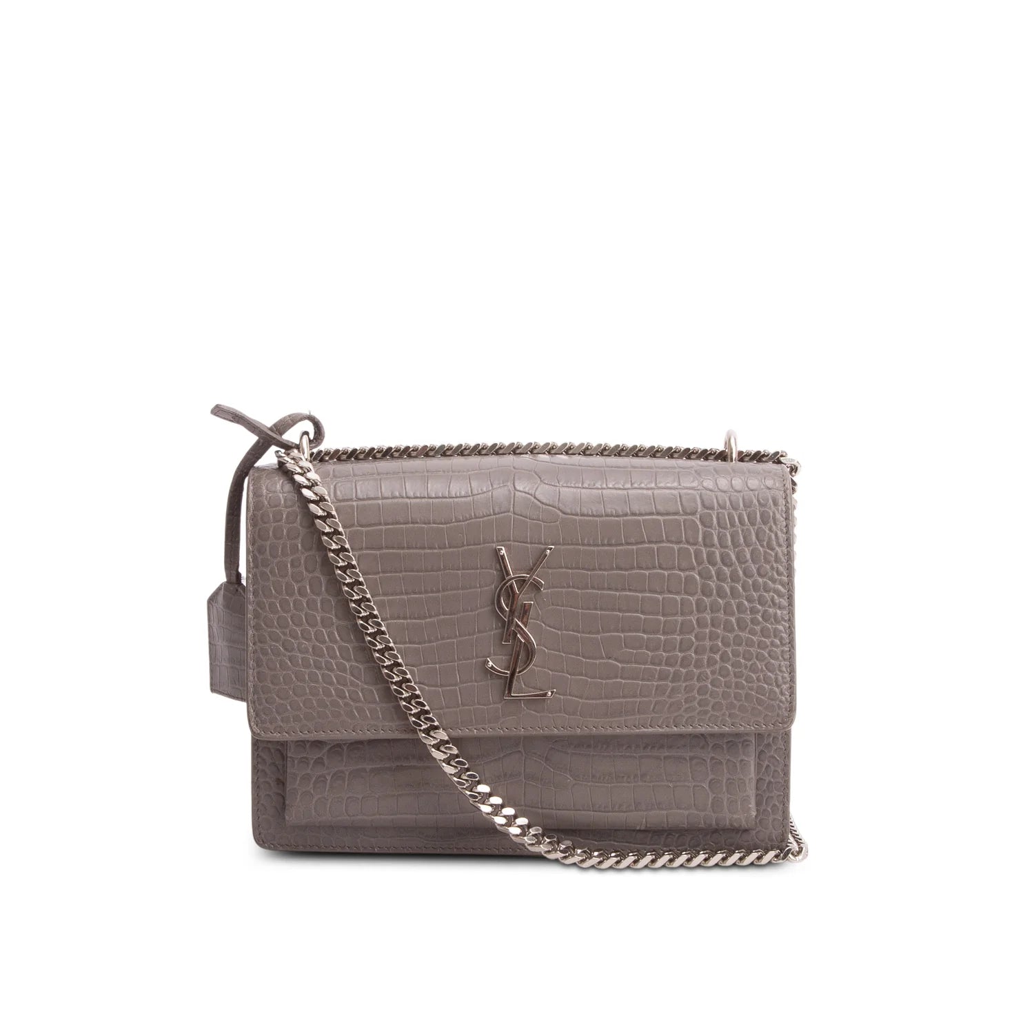 Saint Laurent Grey Croc Embossed Calfskin Medium Sunset Bag