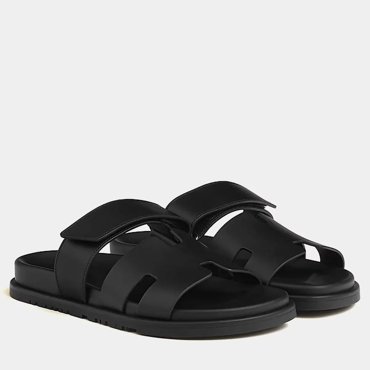 Hermes Chypre Sandal Size 42 Noir Calfskin