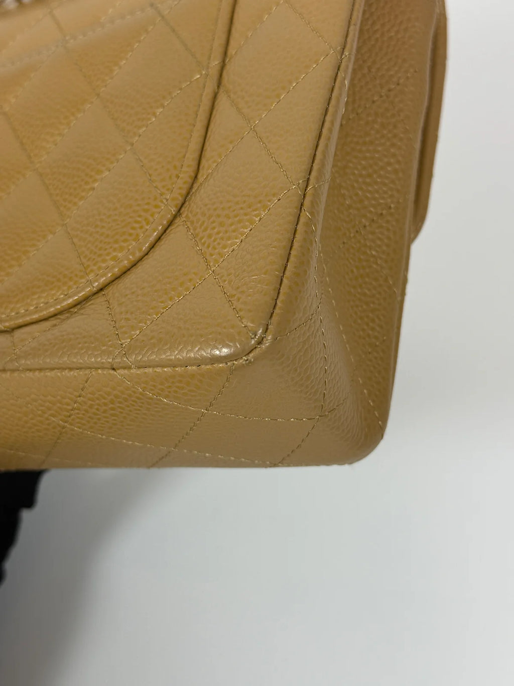 CHANEL SMALL CLASSIC DOUBLE FLAP IN BEIGE CAVIAR LEATHER WITH GOLD HARDWARE