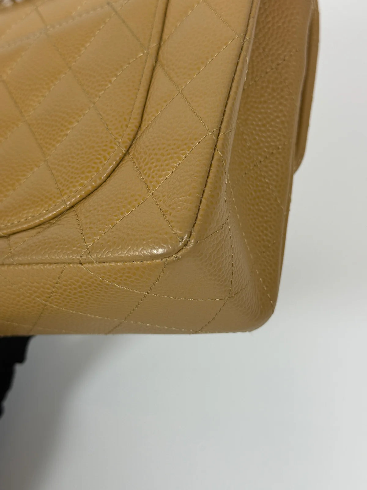 CHANEL SMALL CLASSIC DOUBLE FLAP IN BEIGE CAVIAR LEATHER WITH GOLD HARDWARE