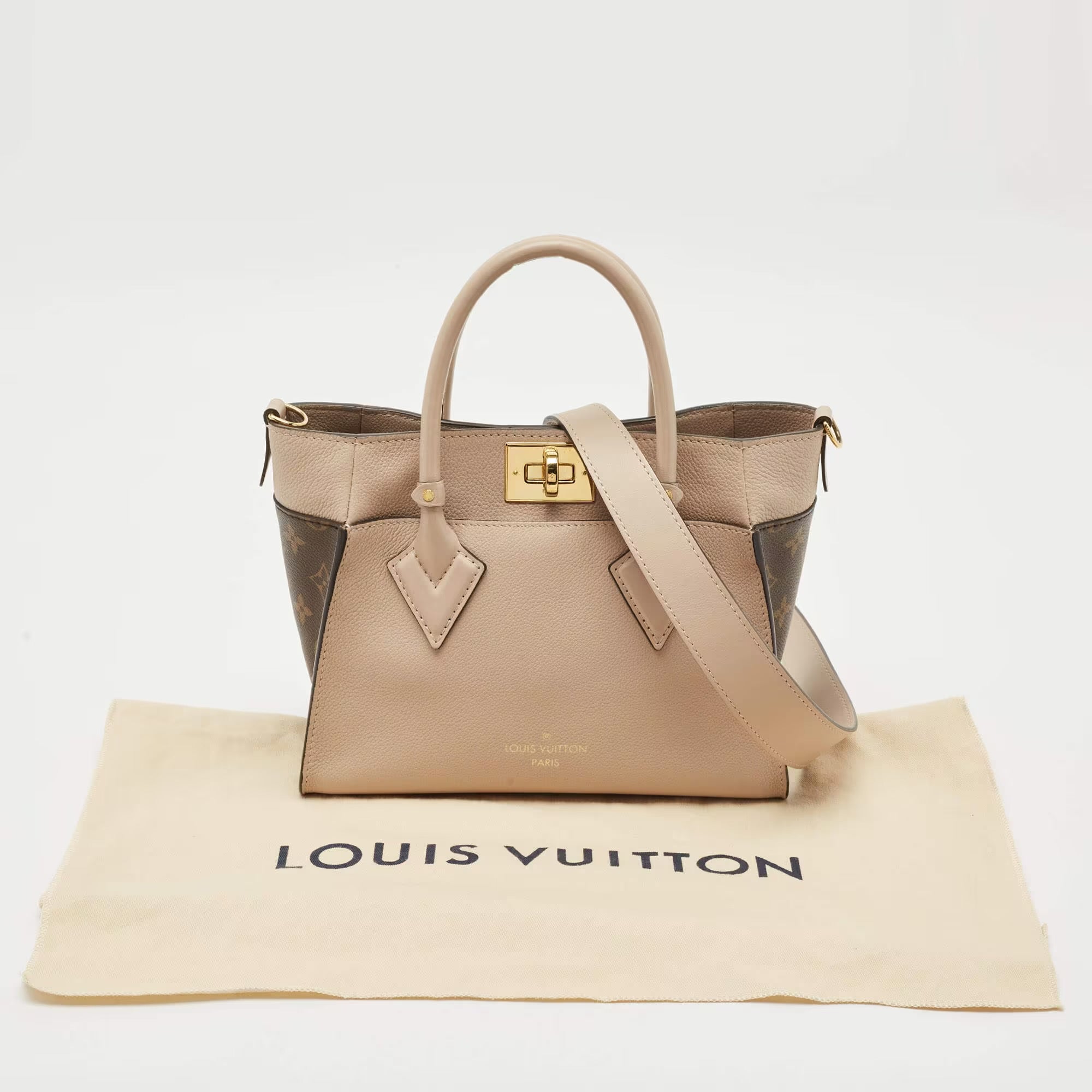 Louis Vuitton On My Side Beige Coated Canvas and Leather Tote Bag