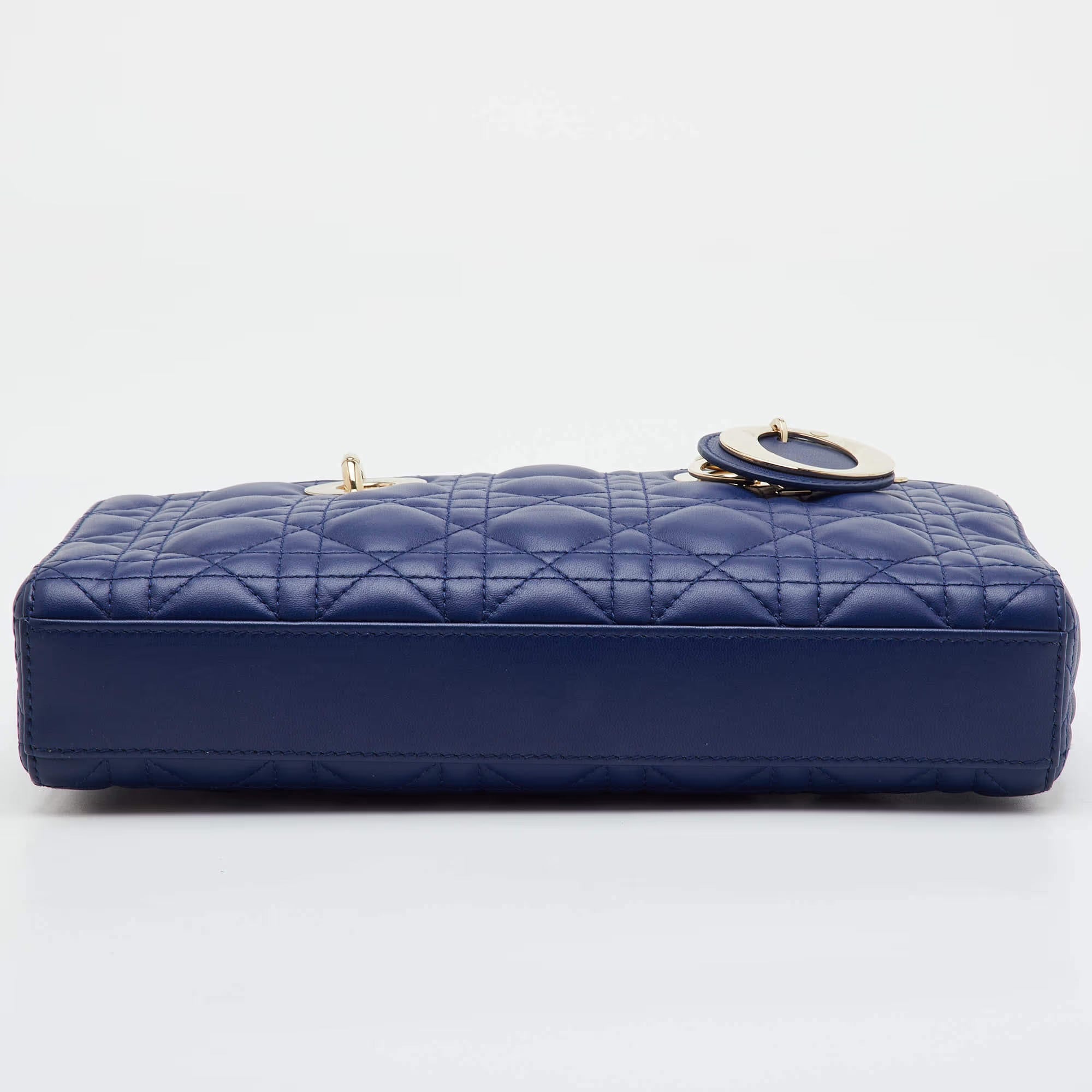 Dior Lady D-Joy Medium Navy Blue Cannage Leather Tote