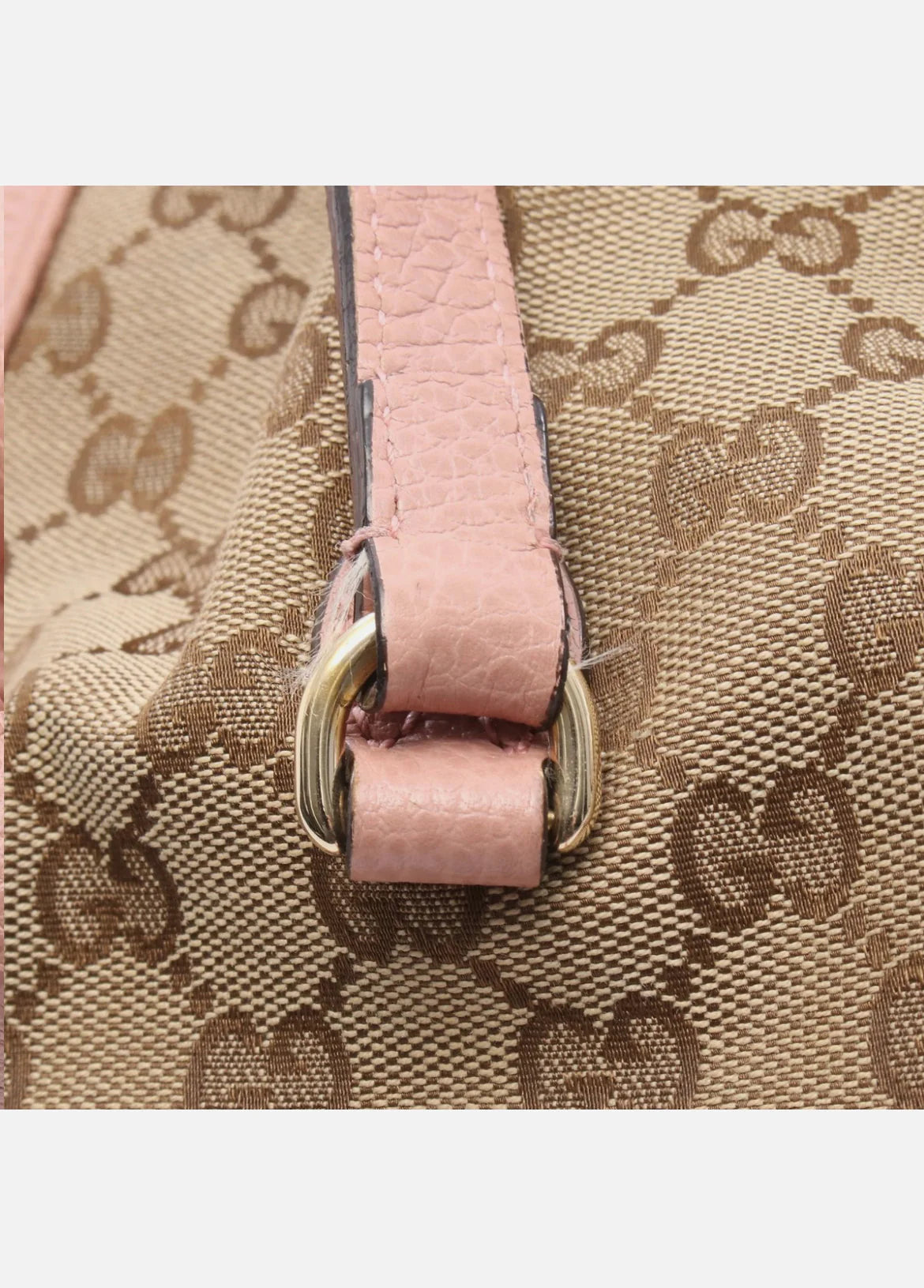 Gucci Canvas Leather Shoulder Tote Bag Beige Brown Pink