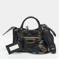 Balenciaga Metallic Edge City Mini Black Croc Embossed Leather Tote