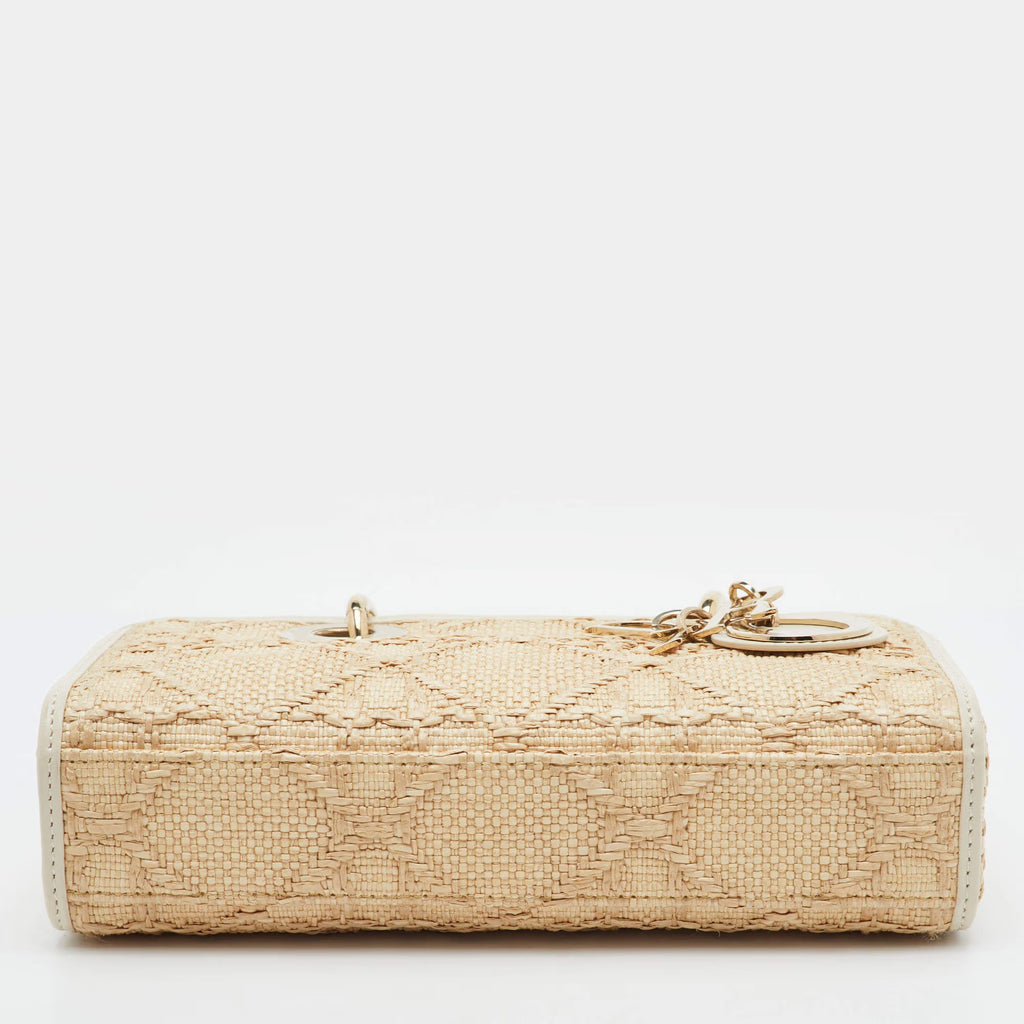 Dior Lady D-Joy Small Beige/Cream Leather and Raffia Tote