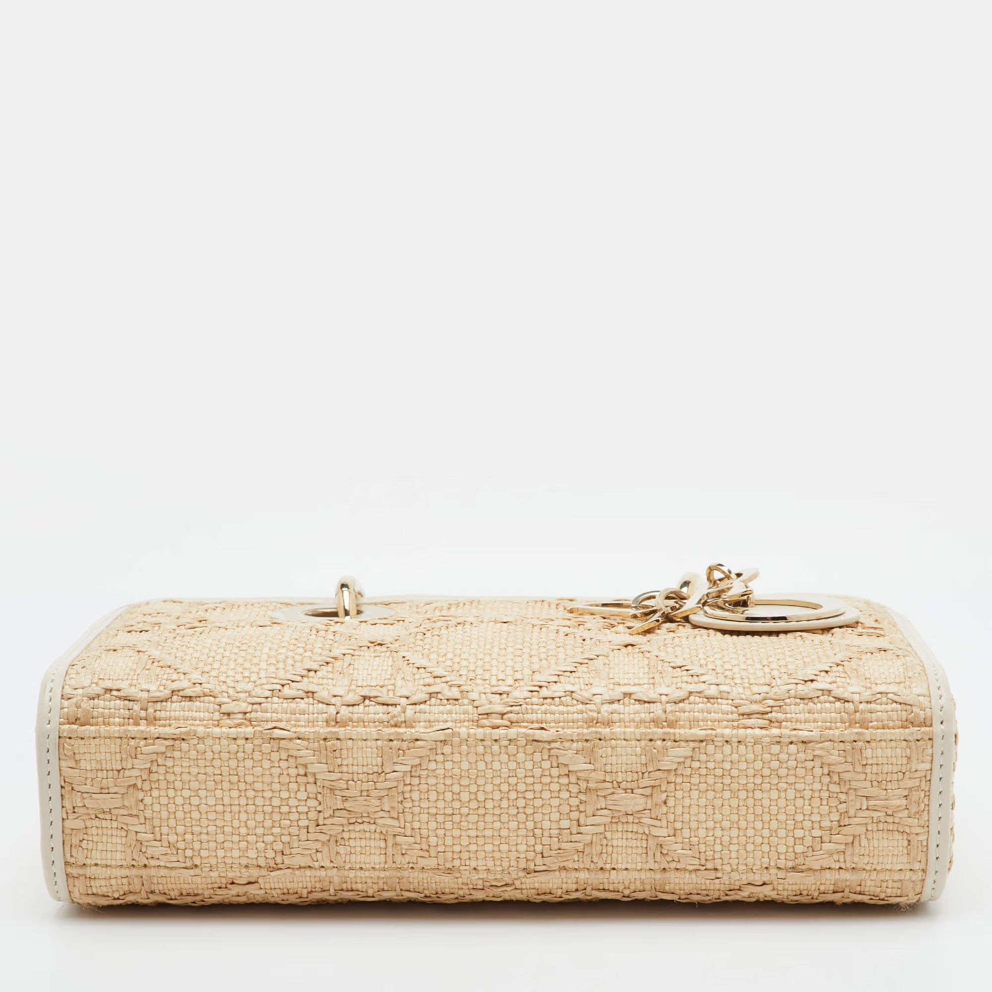 Dior Lady D-Joy Small Beige/Cream Leather and Raffia Tote