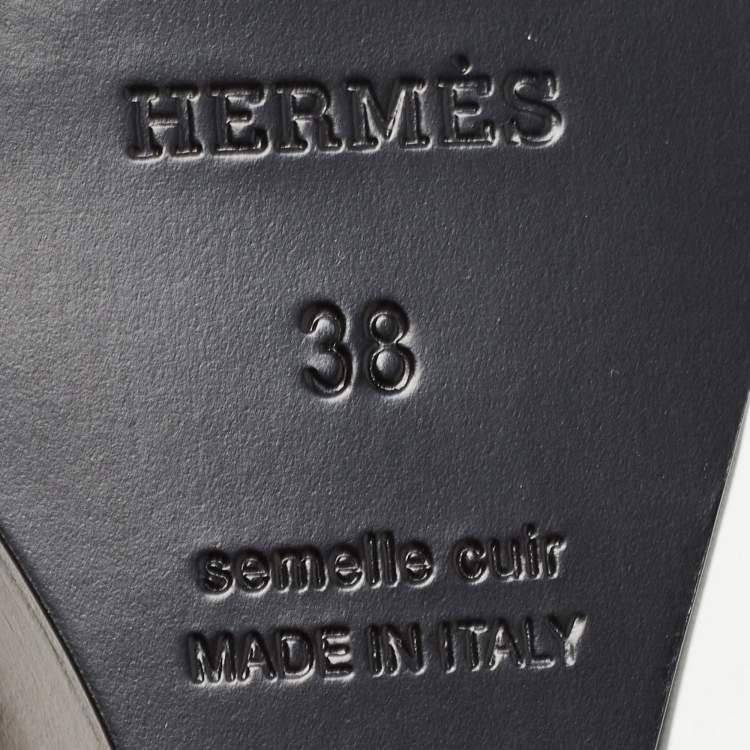 Hermes Black Leather Legend Wedge Ankle Strap Sandals Size 38