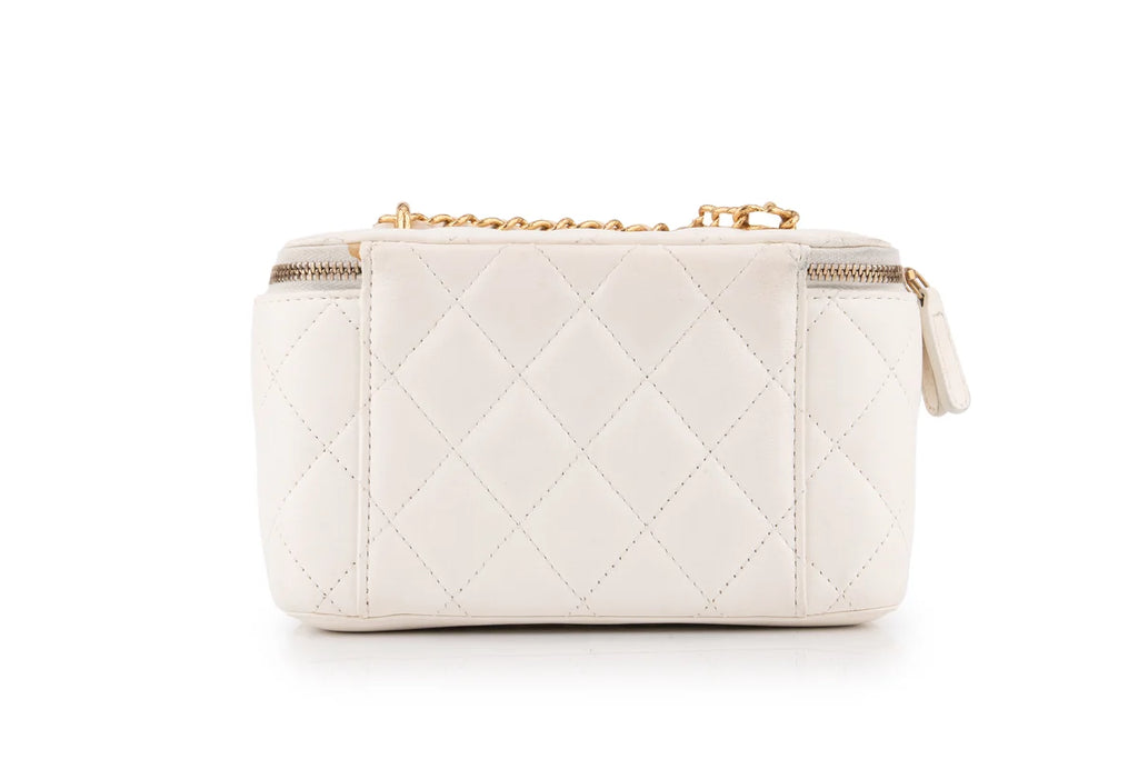 Chanel Quilted Rectangular Vanity Lambskin White Shiny GHW