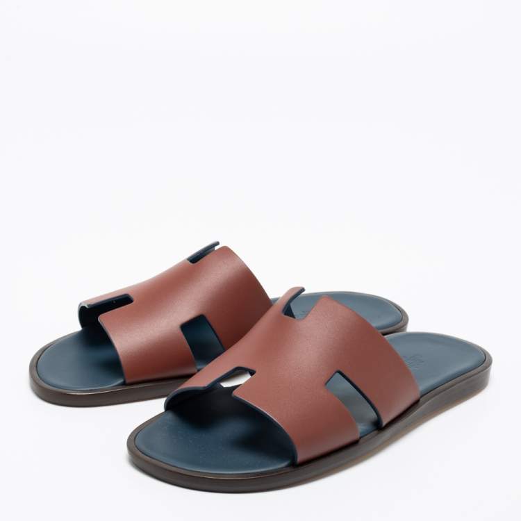 Hermès Brown Leather Izmir Slide Sandals Size 41
