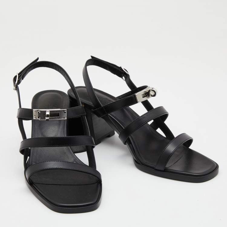 Hermès Black Leather Eve Sandals Size 39