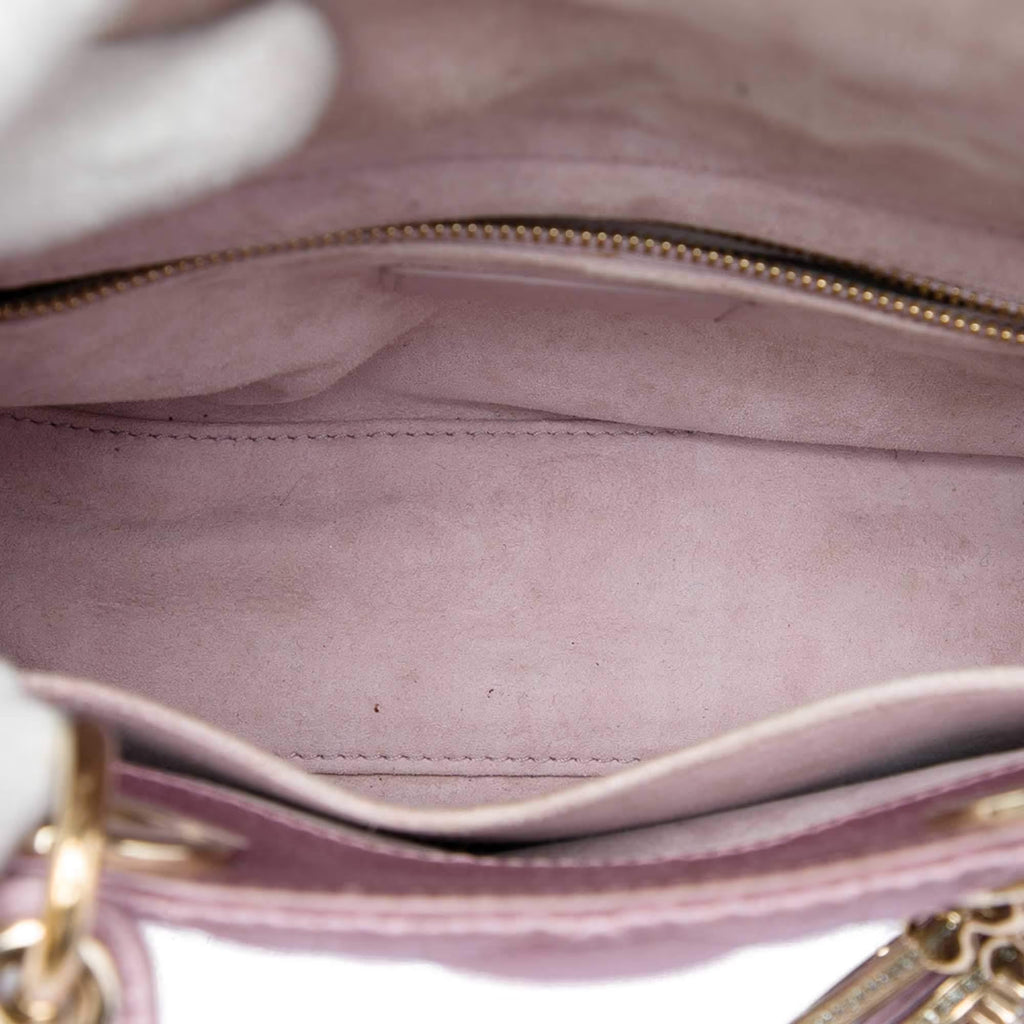 Christian Dior Lady Dior Small Pink Satin Swarovski Crystal Top Handle Bag