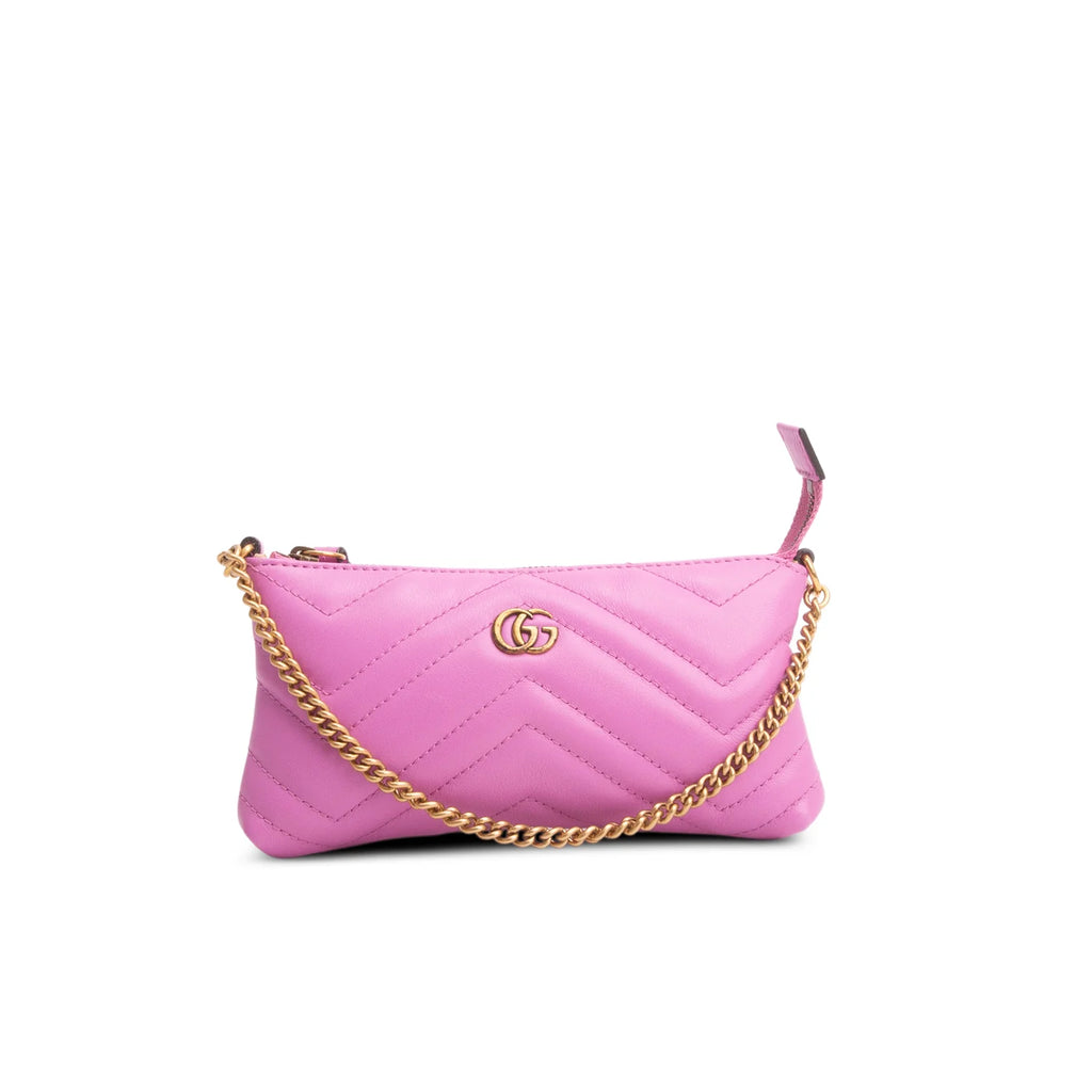Gucci Purple Calfskin Matelasse Mini GG Marmont Chain Bag
