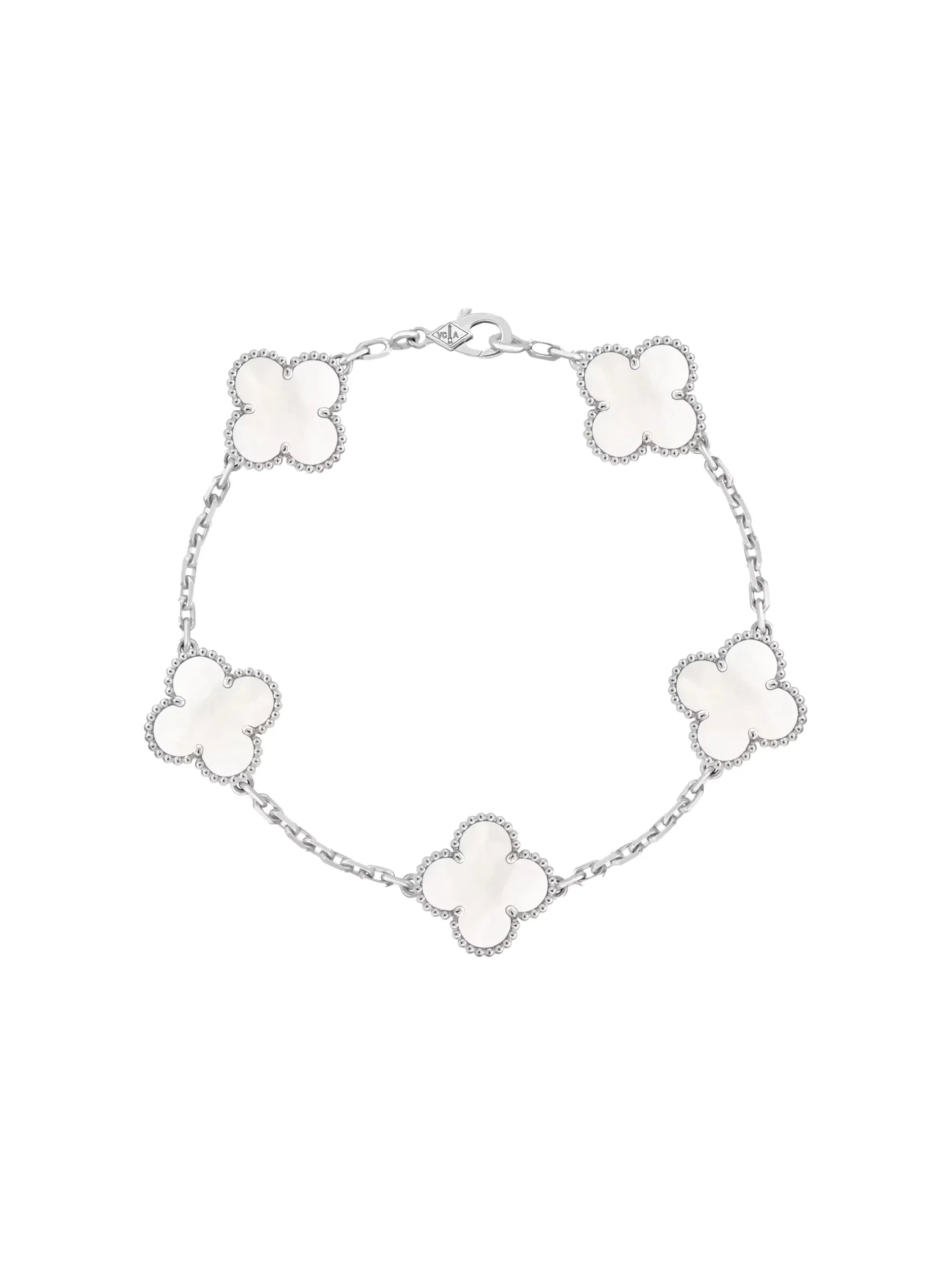 Van Cleef And Arpels Vintage Alhambra Bracelet 5 Motifs White Mother Of Pearl