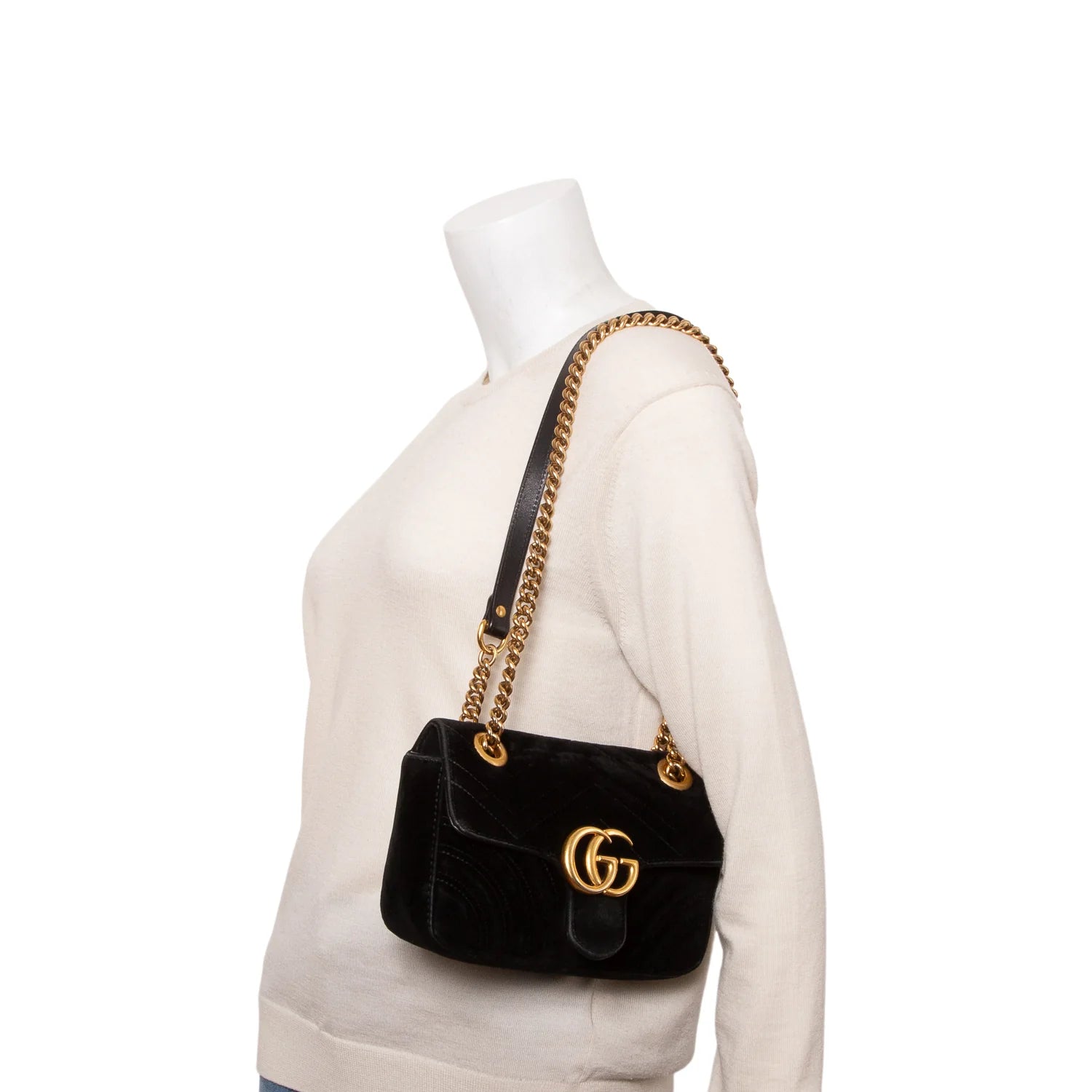 Gucci Black Velvet Matelasse Small GG Marmont Shoulder Bag
