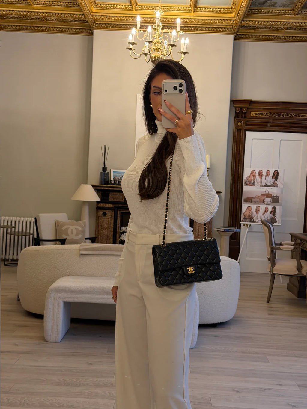 CHANEL MEDIUM CLASSIC DOUBLE FLAP BLACK LAMBSKIN WITH GOLD HARDWARE