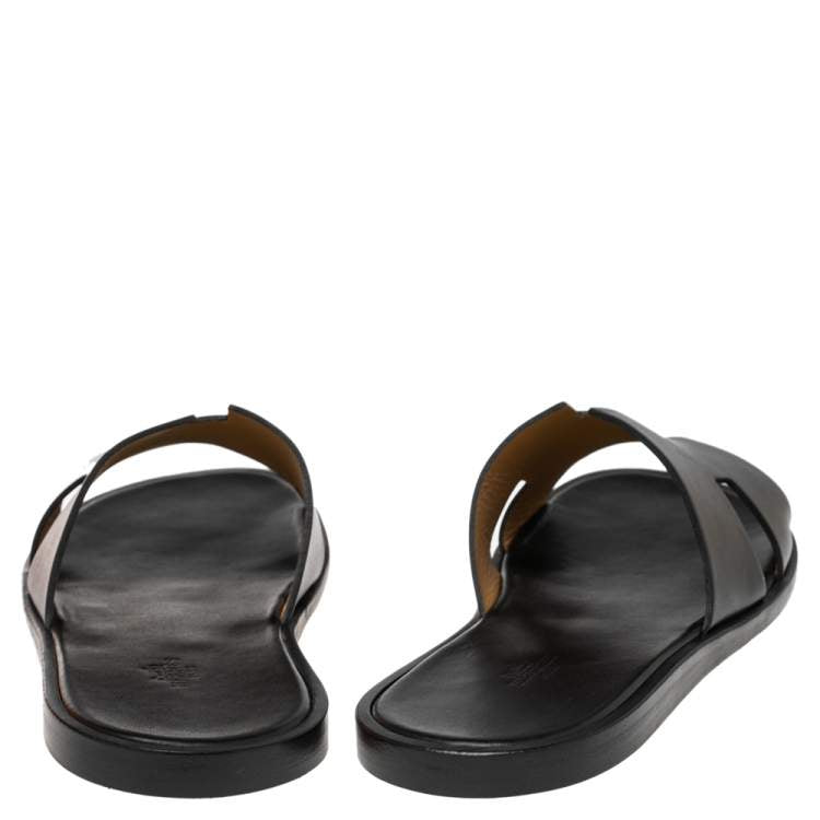 Hermes Black Leather Izmir Slide Sandal Size 39