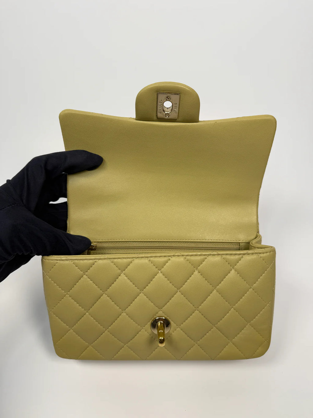 CHANEL MINI RECTANGLE FLAP BAG IN PISTACHIO GREEN LAMBSKIN WITH GHW