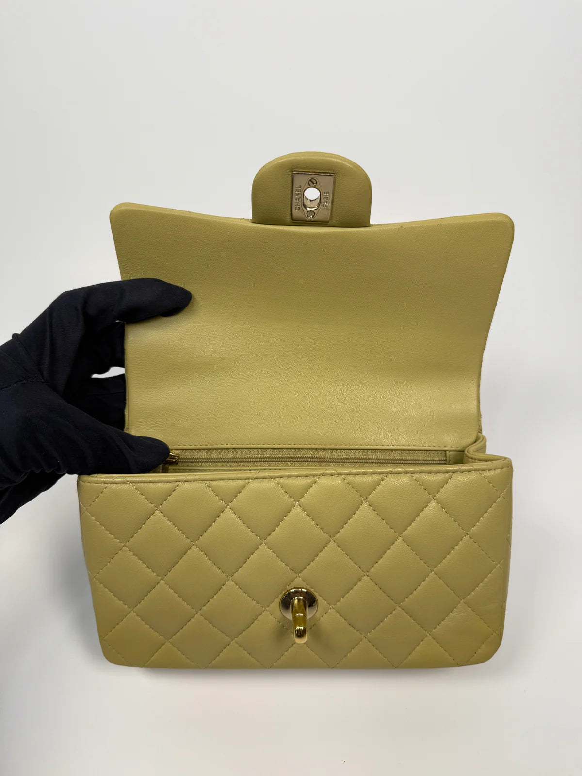 CHANEL MINI RECTANGLE FLAP BAG IN PISTACHIO GREEN LAMBSKIN WITH GHW