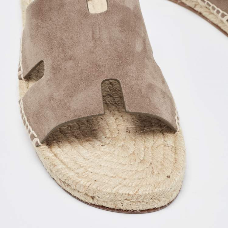 Hermes Brown Suede Antigua Flat Slides Size 41