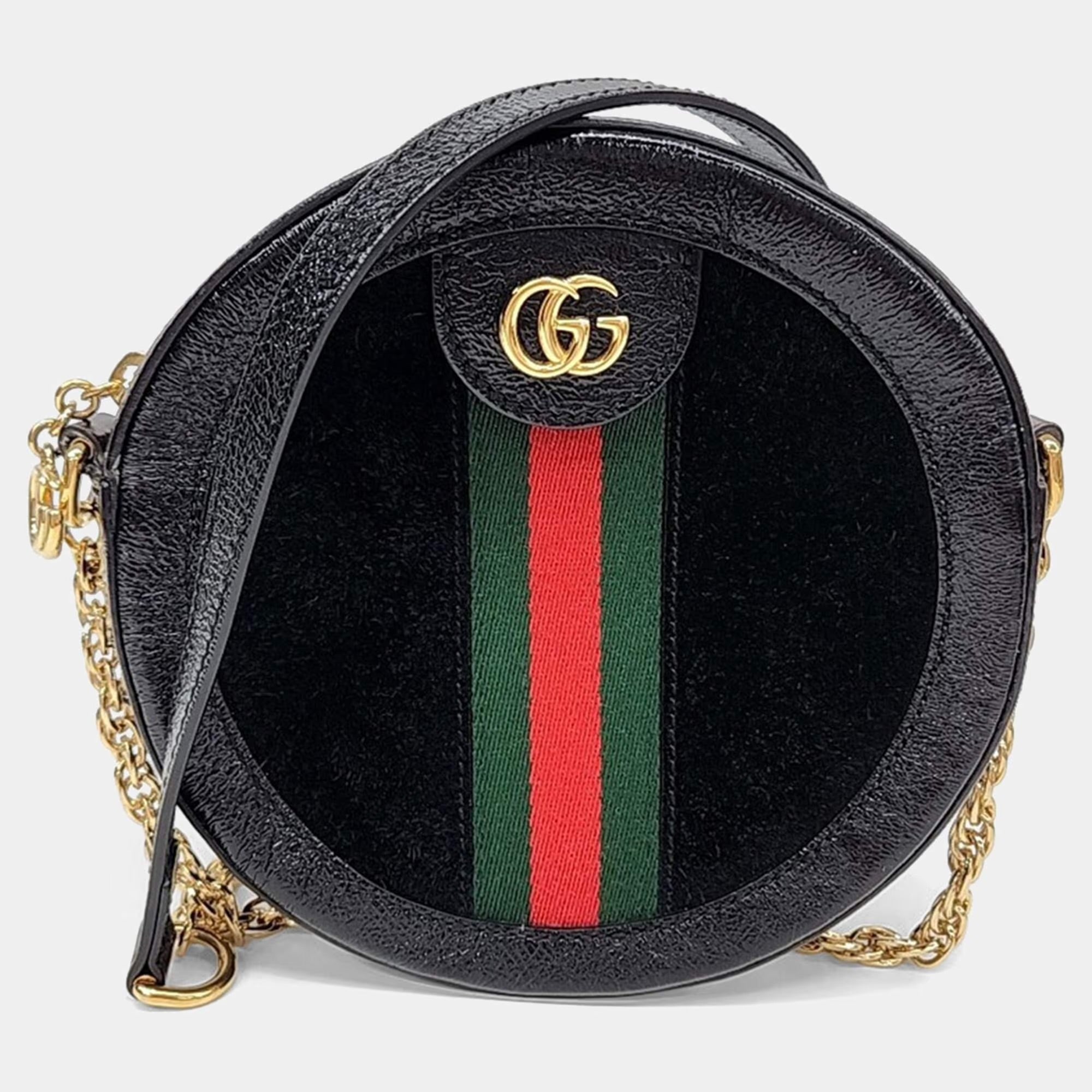 Gucci Multicolor Suede Ophidia Mini GG Round Shoulder Bag