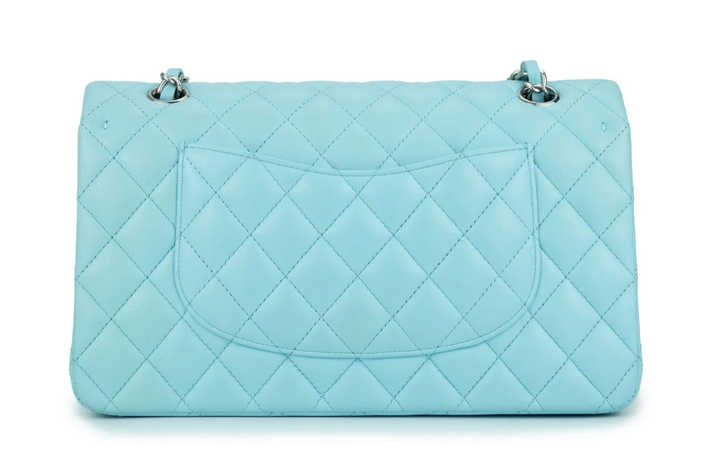 Chanel Medium Classic Flap Lambskin Neon Blue Silver Hardware