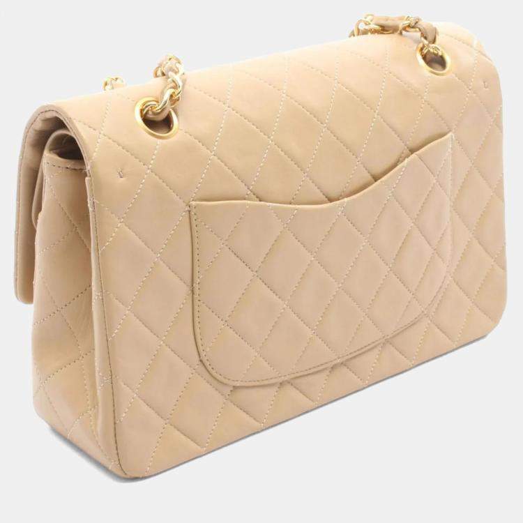 Chanel Classic Medium Beige Lambskin Leather Shoulder Bag
