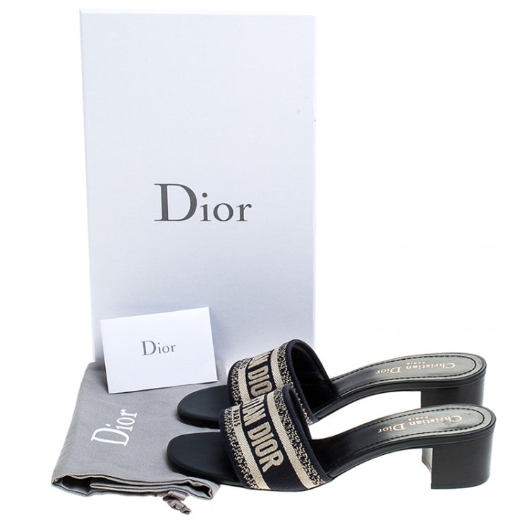 Dior Blue/Beige Cotton Blend Dway Mules Size 39