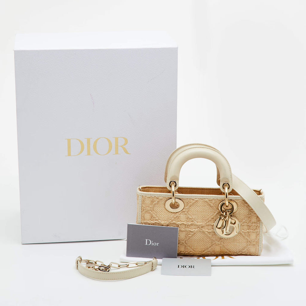 Dior Lady D-Joy Small Beige/Cream Leather and Raffia Tote